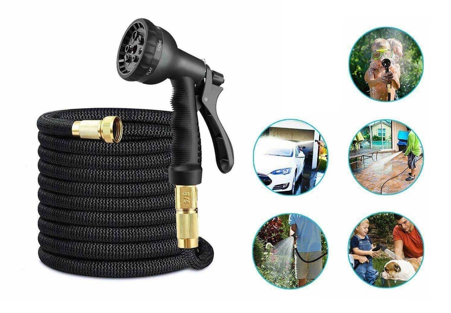 Furtun extensibil, 22.5 metri, racord metalic, Pistol de stropit inclus