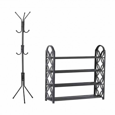 Pachet pentru casa sau birou, Cuier metalic 45 x 175 + Suport pentru incaltaminte 4 rafturi