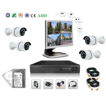 Sistem complet, supraveghere monitorizare video CCTV FULL HD, DVR 4 camere interior/exterior cu HDD 1Tb si Monitor